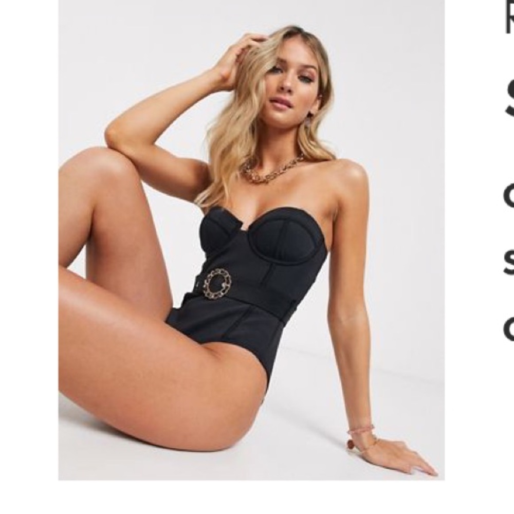 River island black one piece swimsuit with buckle